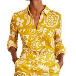 Boden Garden Tropic Floral Linen Top Chartreuse